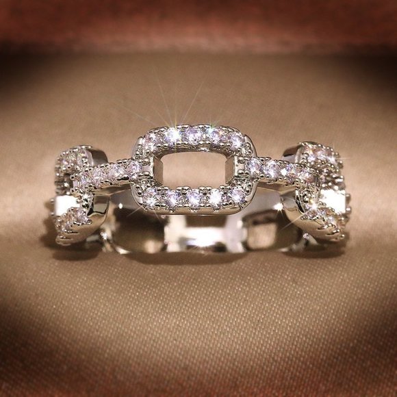 CZ Baguette Ring, Cubic Zirconia Bling Ring, CZ Diamond Eternity Pave Ring - Picture 3 of 6